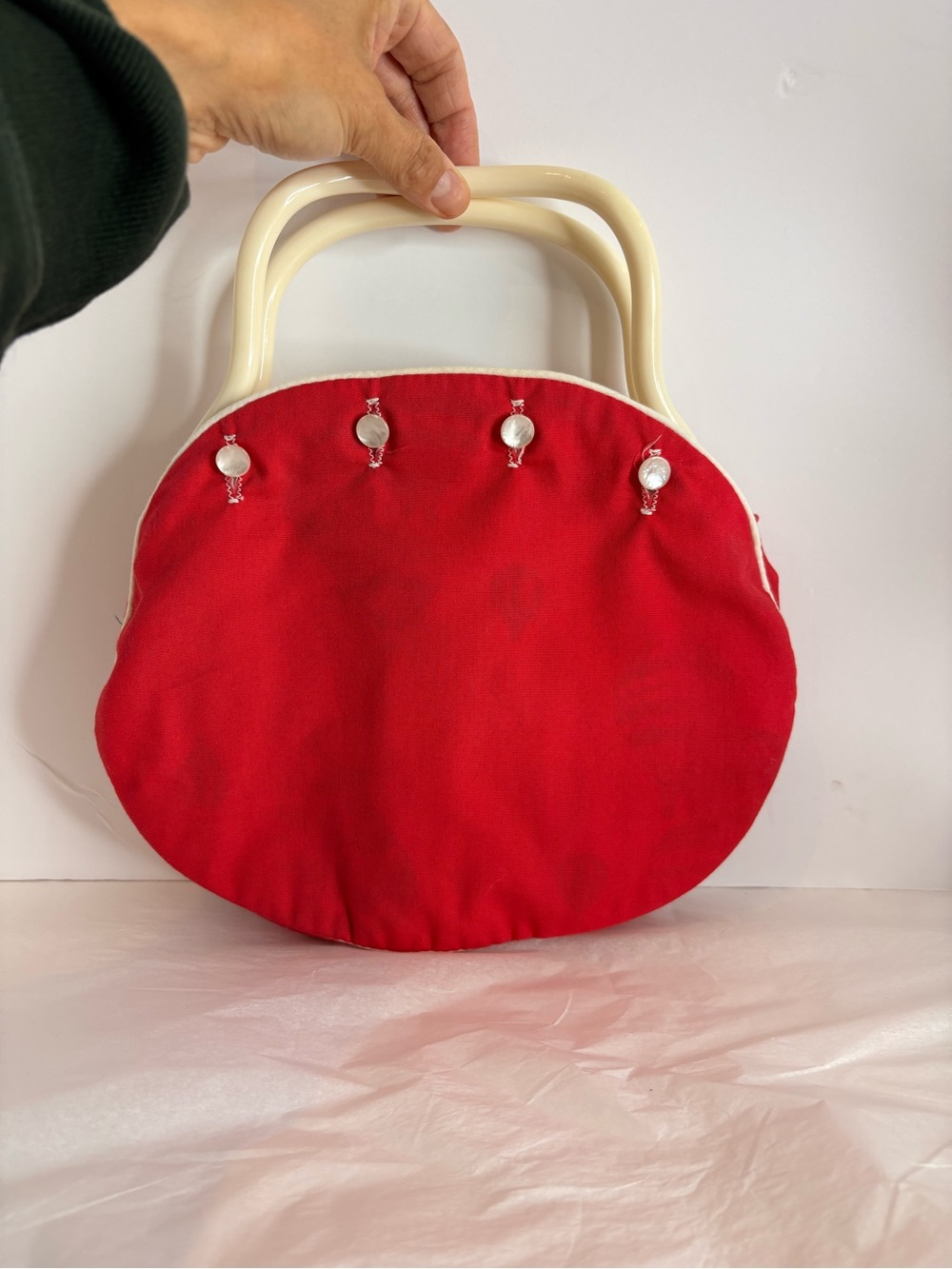 Vintage 1970's DeLanthe Interchangeable Handbag with Cream lucite handle